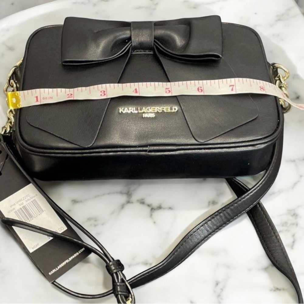 Elegant Karl Lagerfeld Paris rectangular black leather bow crossbody bag - Picture 9 of 11